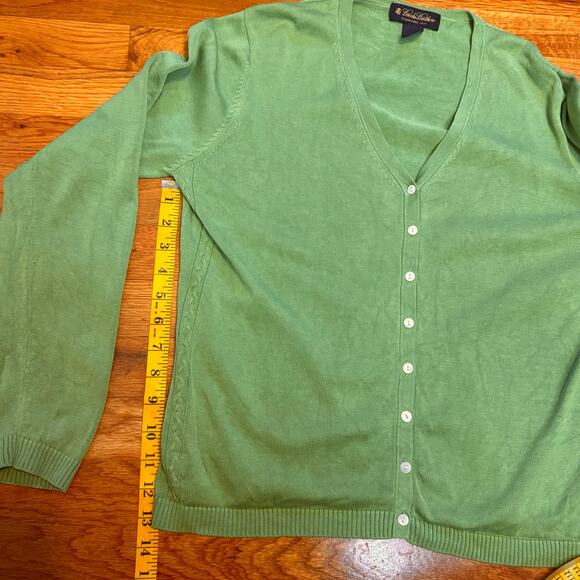 Brooks Brothers Women’s XL Silk Cotton Green Button Long Sleeve Cardigan Preppy - Picture 6 of 10